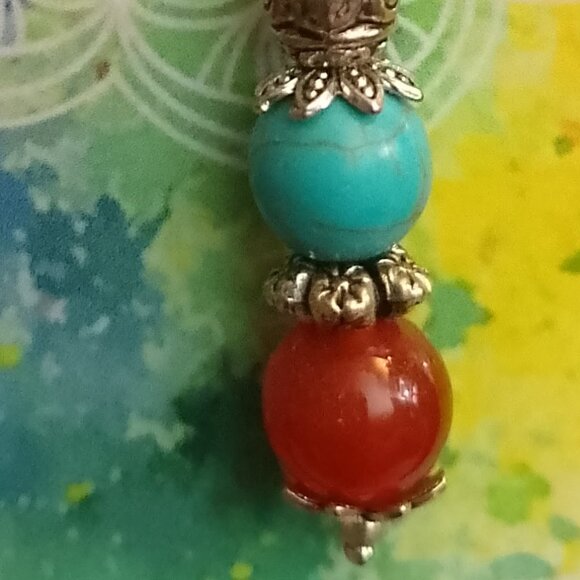 CARNELIAN EARRINGS, MAGNESITE, SILVERY BALI-BEADS - Picture 5 of 6